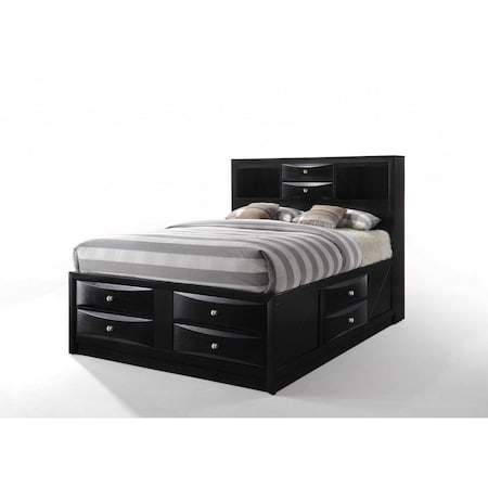 Gfancy Fixtures Black Multi-Drawer Queen Bed with Bookcase Headboard GF3094836